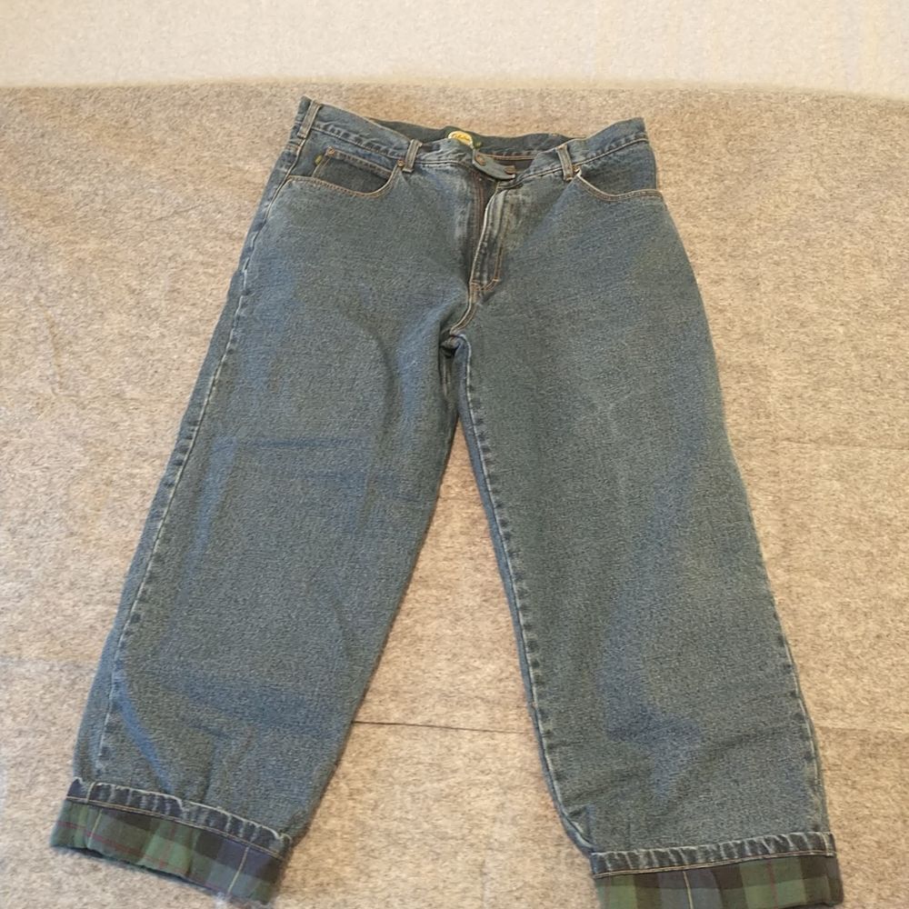 Cabela's 42 Dark Wash Plaid Flannel Lined Denim Jeans 42 X 30.